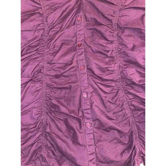 Zashi Ruched Top - Size M - Ruching Detail, Roll Sleeves, Vibrant Purple, Cotton - Picture 3 of 8